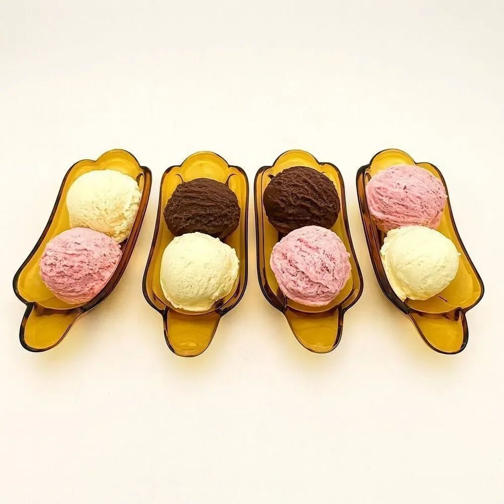 Indiana glass amber ice cream boats lot of 4